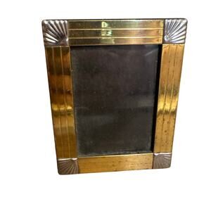 VTG Brass? Ornate Standing Picture Photo Frame 2.5x3.5 Pic Size Silver Accents